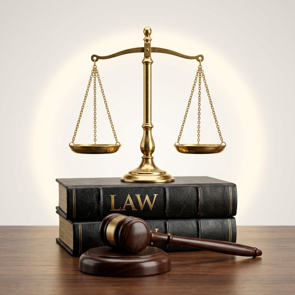 Golden scales of justice on Law books